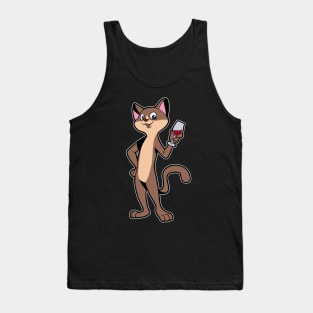 Comic cat enjoying a glass of wine - Wine Drinker Tank Top